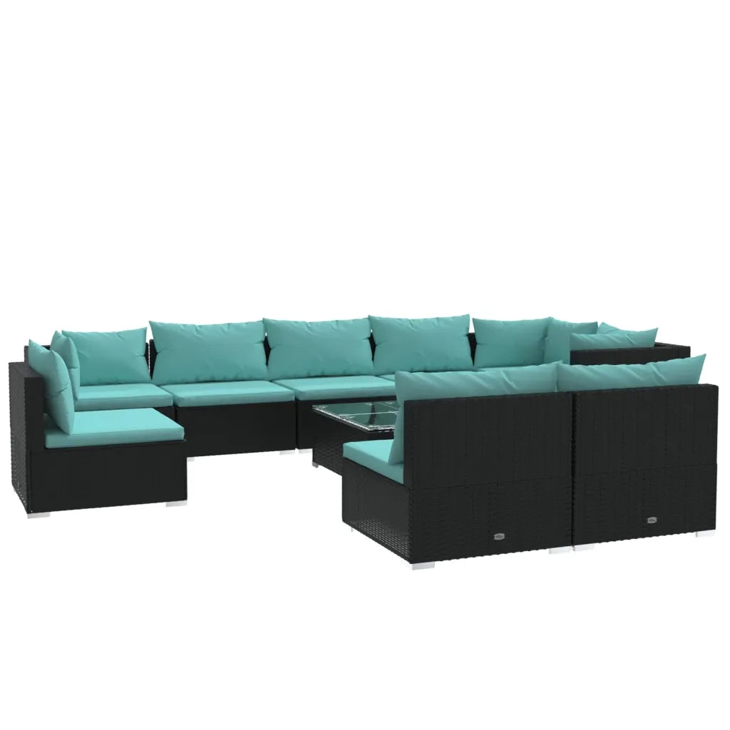 Set Divani da Giardino 10 pz con Cuscini in Polyrattan Nero cod mxl 34623