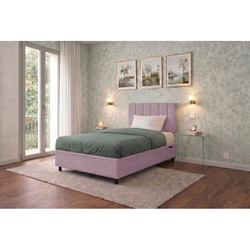 Letto imbottito Singolo 80x200 cm Vertical - Contenitore,Glicine,Microfibra