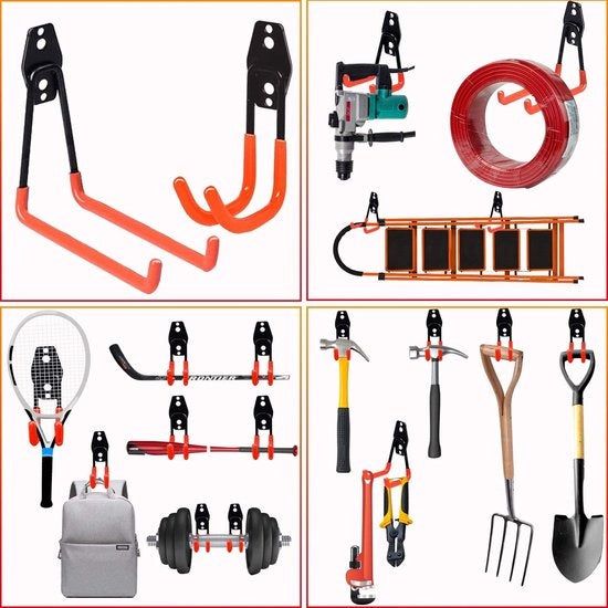 Hanger per garage, hanger per magazzino 10 pezzi, gancio per muro, gancio a scala per magazzino, sollevamento, organizzazione, attrezzi elettrici, scala, articoli in bulk (arancione)