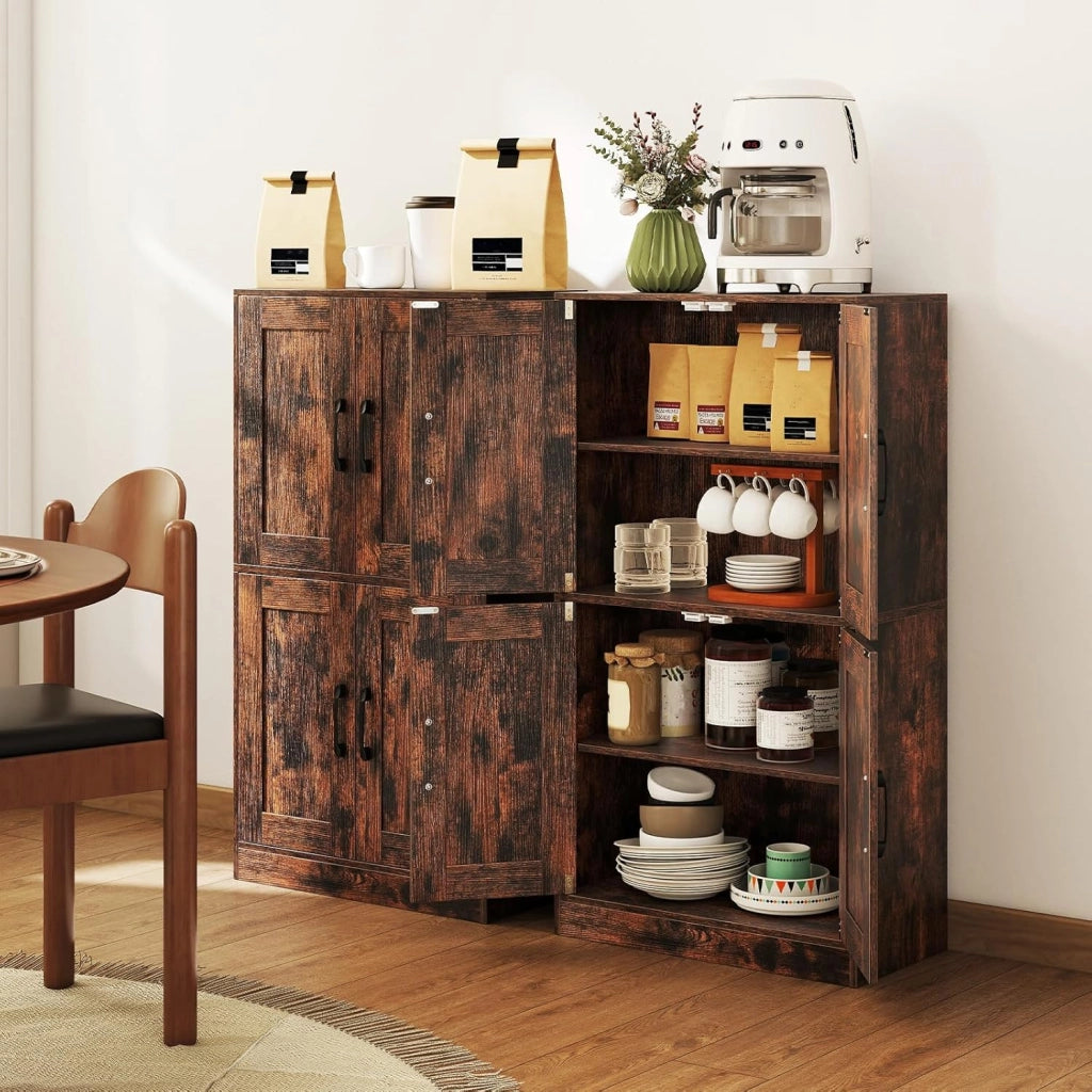 Armadio da cucina alto 110 cm, multiuso, da cucina, a buffet con ripiani e ante regolabili, in legno, per sala da pranzo, da cucina, marrone