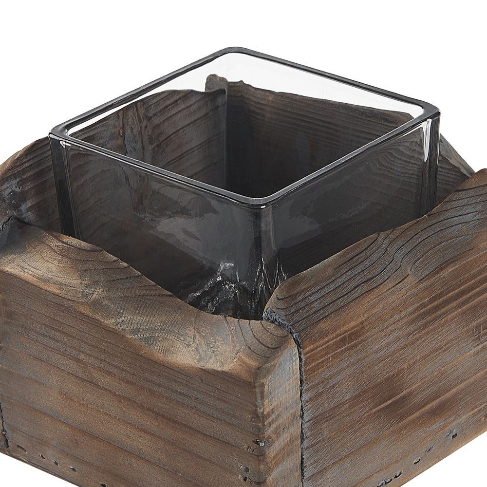 Set di 2 portacandele in marrone scuro effetto anticato fatto a mano naturale rustico