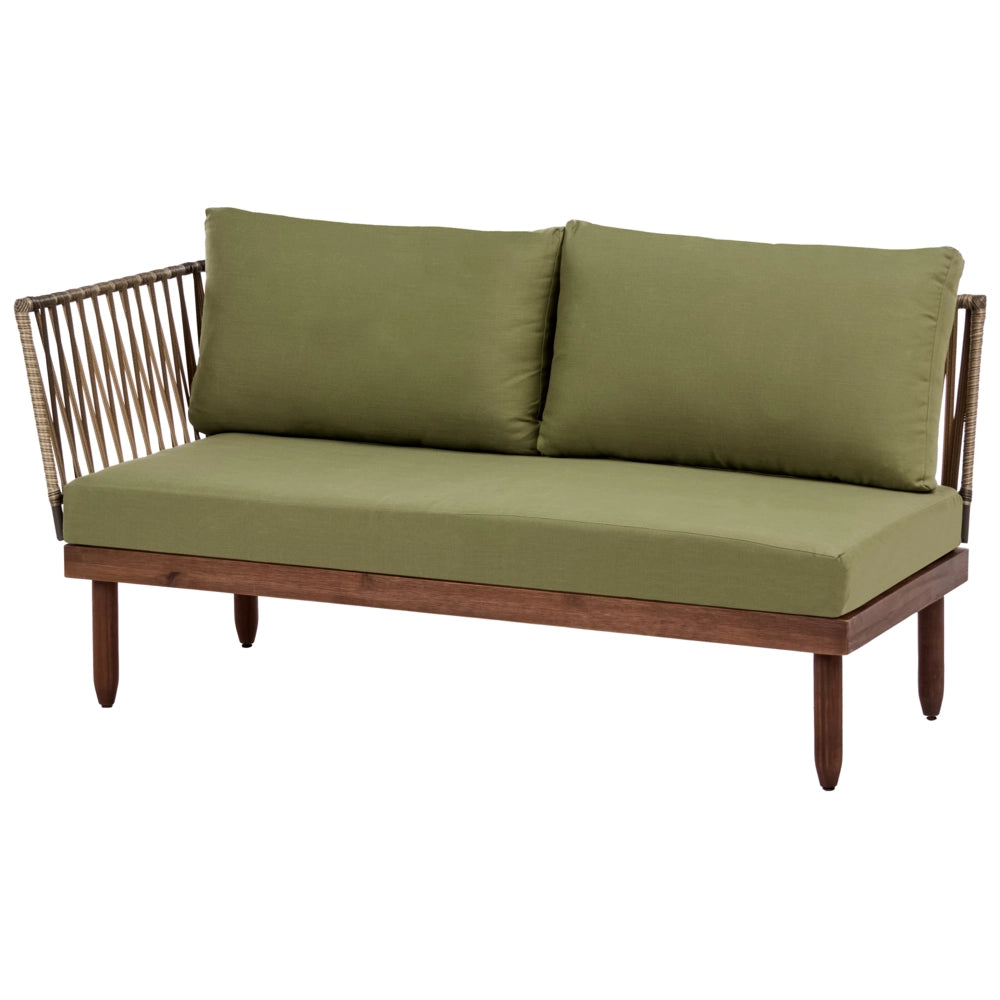 Set Lounge da Esterno in Legno di Acacia con Cuscini Verdi Poltrona in Finto Rattan Tavolino Sinistro 4 Posti