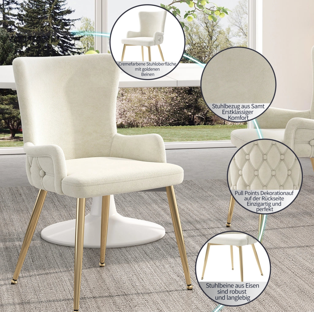 Set di 4 sedie da pranzo in velluto beige con gambe in metallo