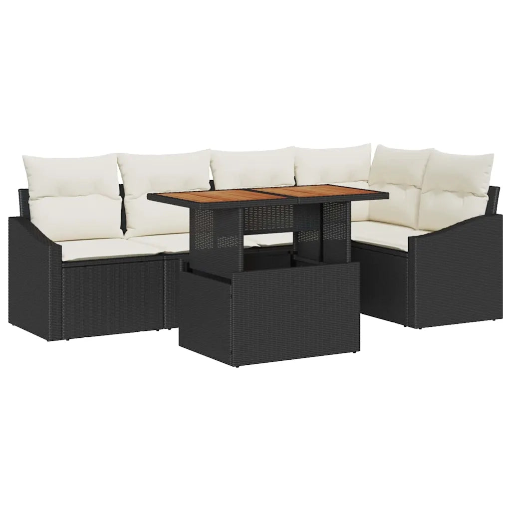 Set da Pranzo per Giardino con cuscino 6 pcs Nero e Crema 3349837