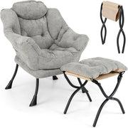 Poltrona per orecchie con sgabello, poltrona relax con braccioli e tasca laterale, per soggiorno, camera da letto e balcone, portata fino a 136 kg