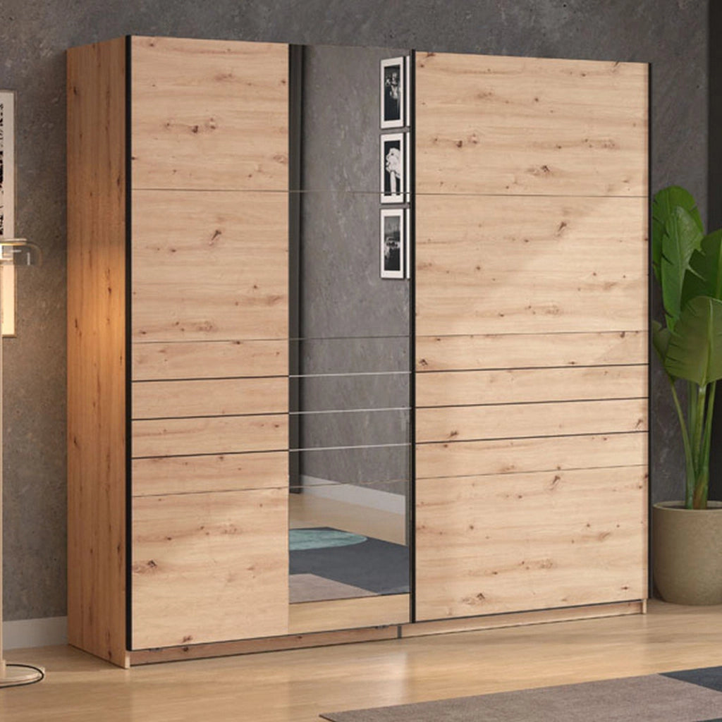 Armadio Camera da Letto Spartano, Guardaroba Grande Appendiabiti, 220x217.5h cm Marrone Rovere Nodi