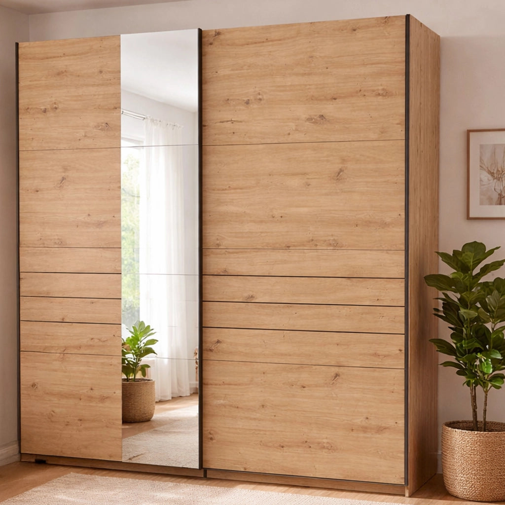 Armadio Camera da Letto Spartano, Guardaroba Grande Appendiabiti, 220x217.5h cm Marrone Rovere Nodi