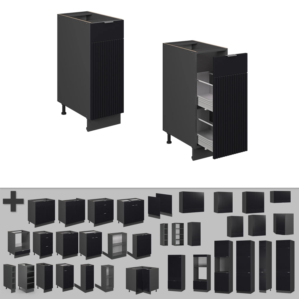 Armadio cucina dispensa alto Fame-Line Nero rigato/Antracite 30 cm senza piano di lavoro Vicco