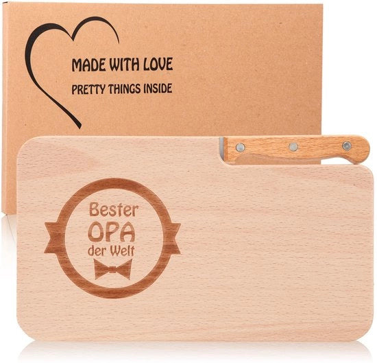 Piatto per pane in legno con lama di olmo, piatto per colazione con incisione come regalo, becco di faggeto - angoli arrotondati, idea regalo per nonno per il suo compleanno o Natale