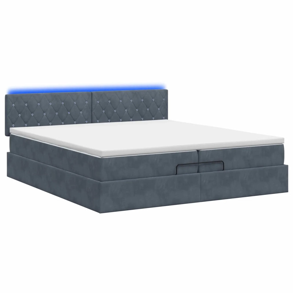 Letto Ottomano con Materasso e LED Grigio Scuro 200 x 200 cm 3457090