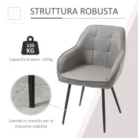 Sedia da Pranzo in Stile Industriale con Schienale, Sedia da Soggiorno Moderna in  Finta Pelle e Metallo Nero, 61x58x84 cm, Grigia