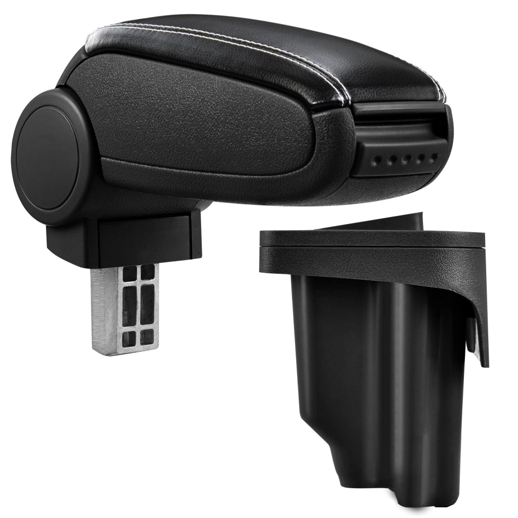 Bracciolo centrale per BMW E46 con scomparto imbottito in similpelle nera con cuciture bianche 03_0000385