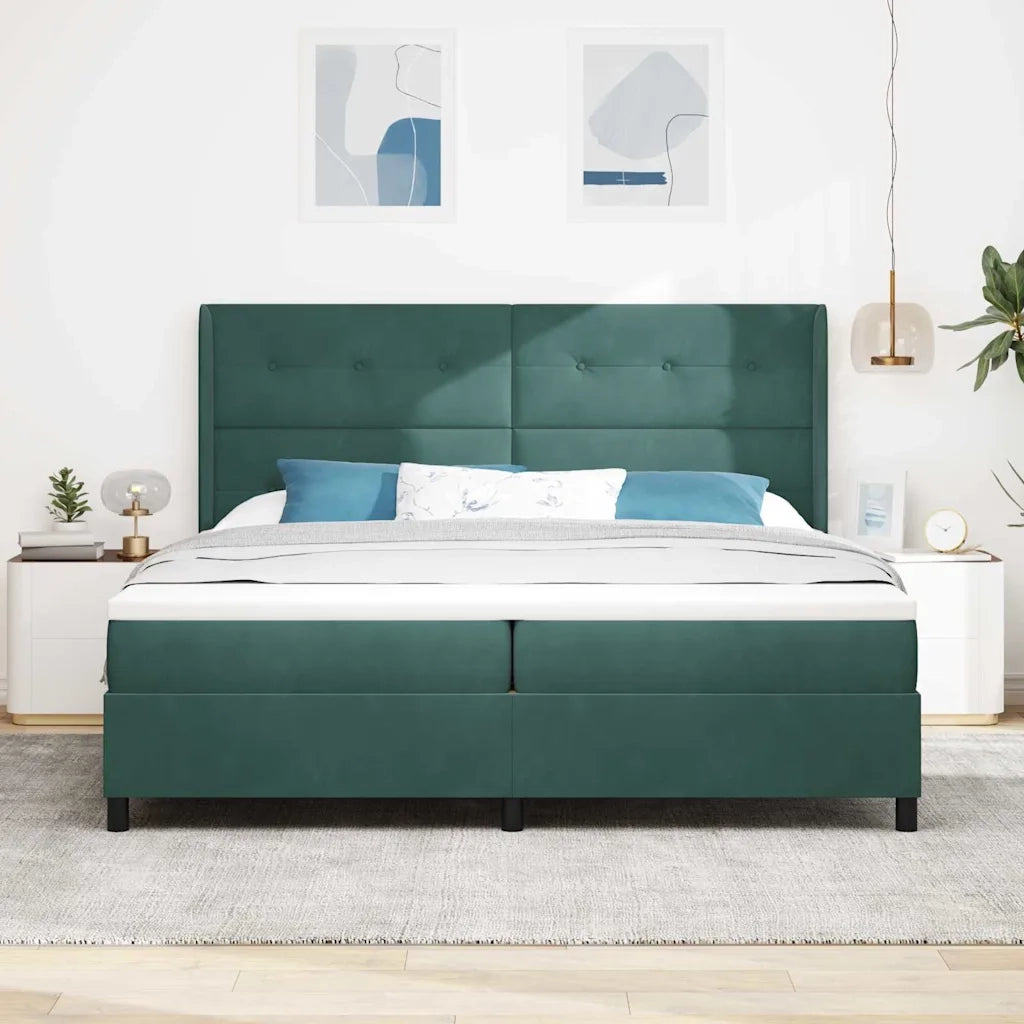 Letto a molle con materasso Verde Scuro 200 x 200 cm Velluto 3342029
