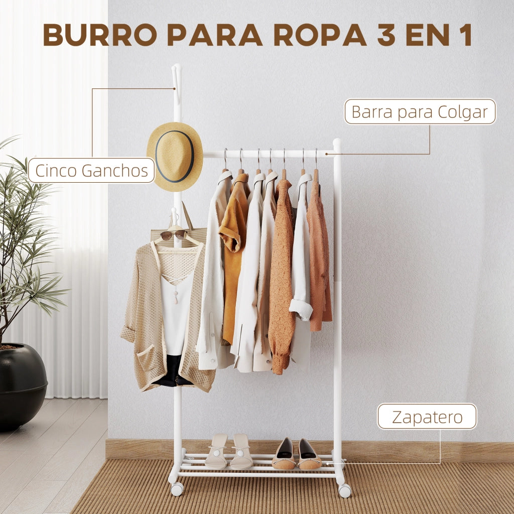 Armadio per Ingresso con Appendiabiti, Ripiani e Ruote ¨C Zephmum ¨C 68x43x171 cm Bianco