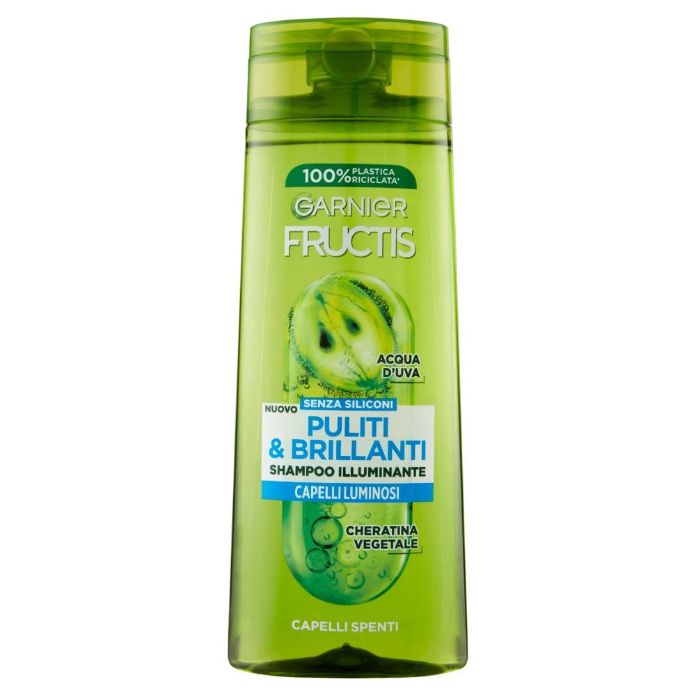 GARNIER FRUCTIS SHAMPOO PULITI&BRILLANTI 250 ML SENZA SILICONI PER CAPELLI LUMINOSI CON ACQUA D'UVA