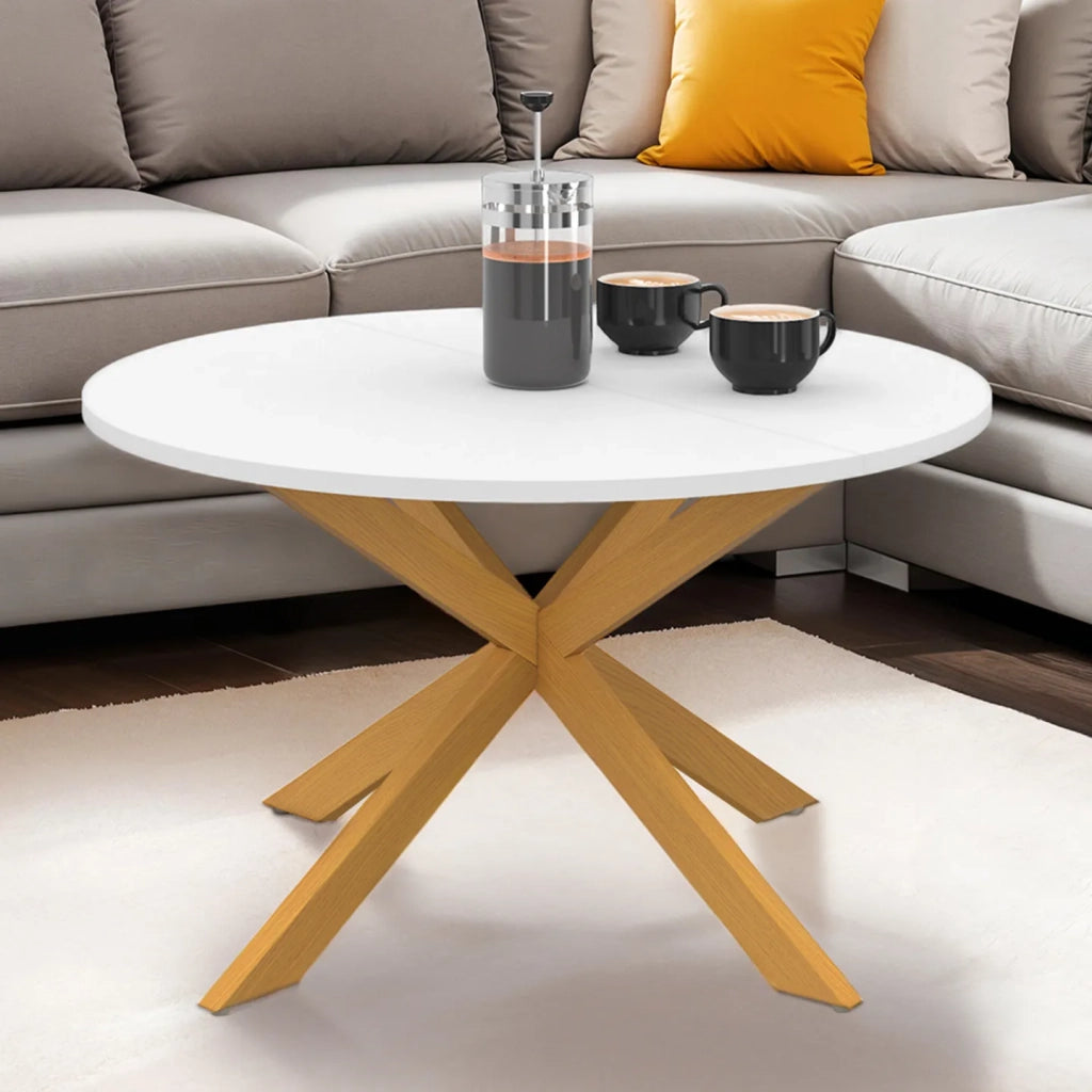 IDMarket - Tavolino rotondo GISELE, 70 cm, gamba a ragno, piano bianco e gamba effetto legno