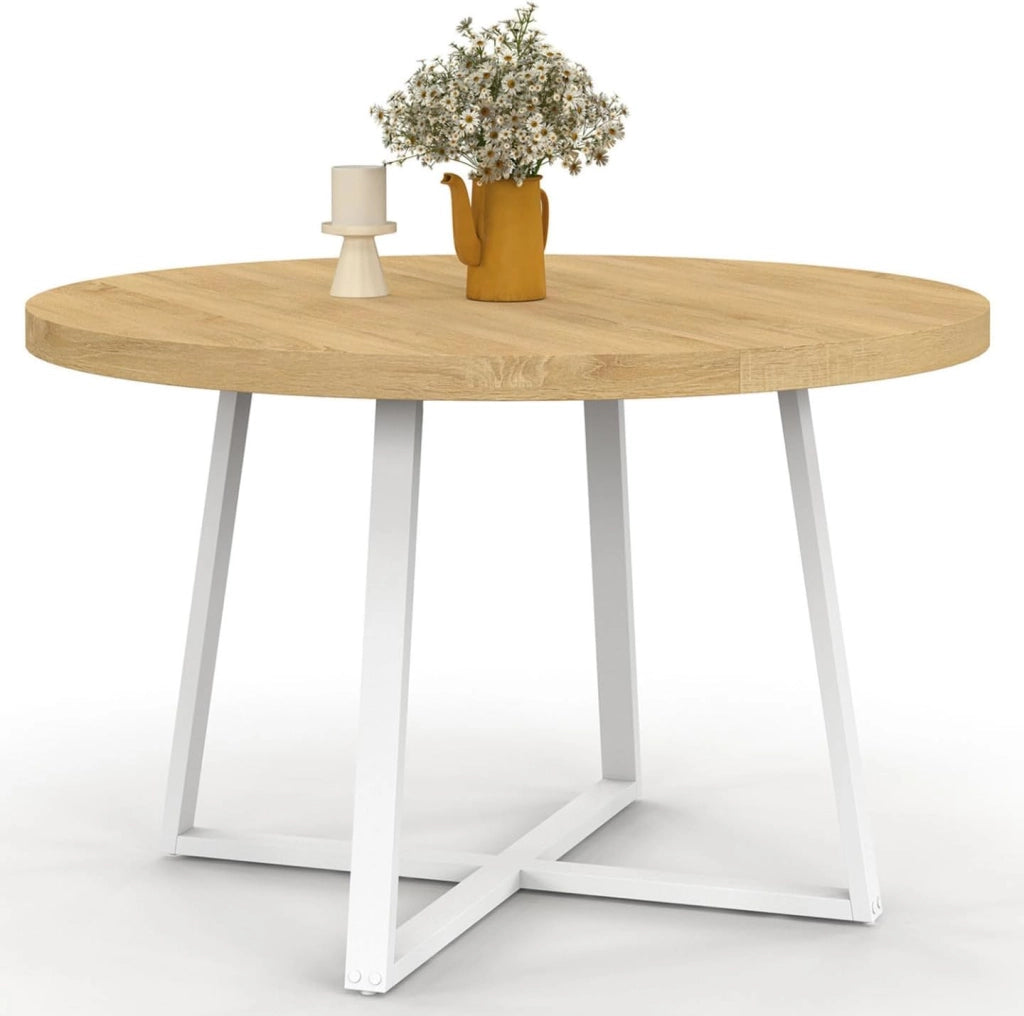 Tavolo da pranzo rotondo SELMA 4-6 persone in legno e bianco 110 cm