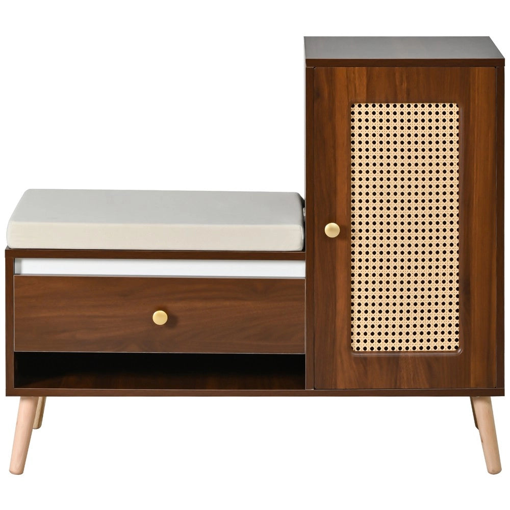 Panca Ingresso con Scarpiera, Cassetti e Ante ¨C MINIMAL ¨C Rattan, Cuscino Seduta