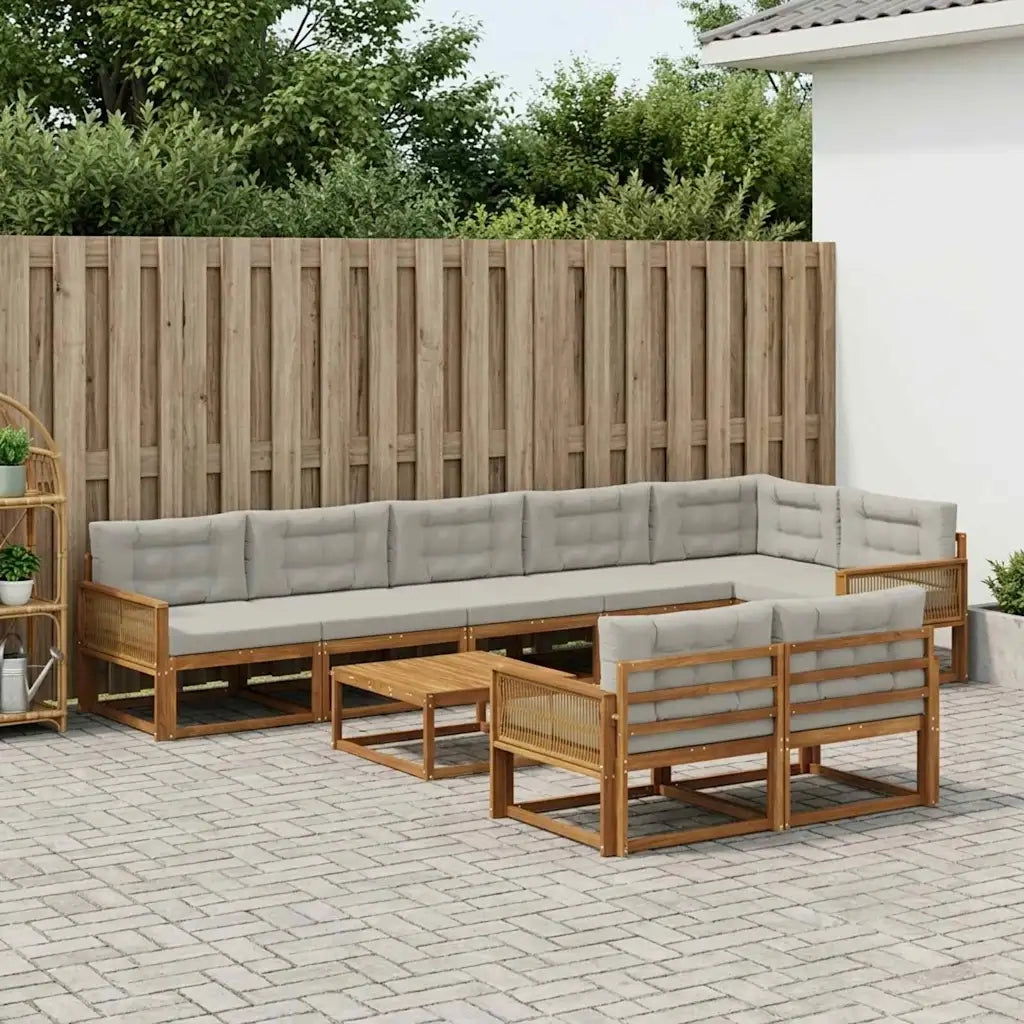 Set di divani da esterno 9 pcs Naturale e Grigio chiaro 3382689