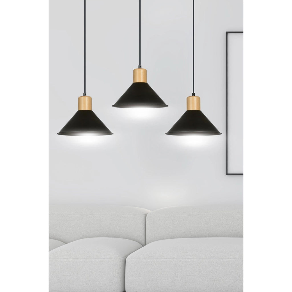 Lampada a sospensione ROWEN in acciaio nero e legno