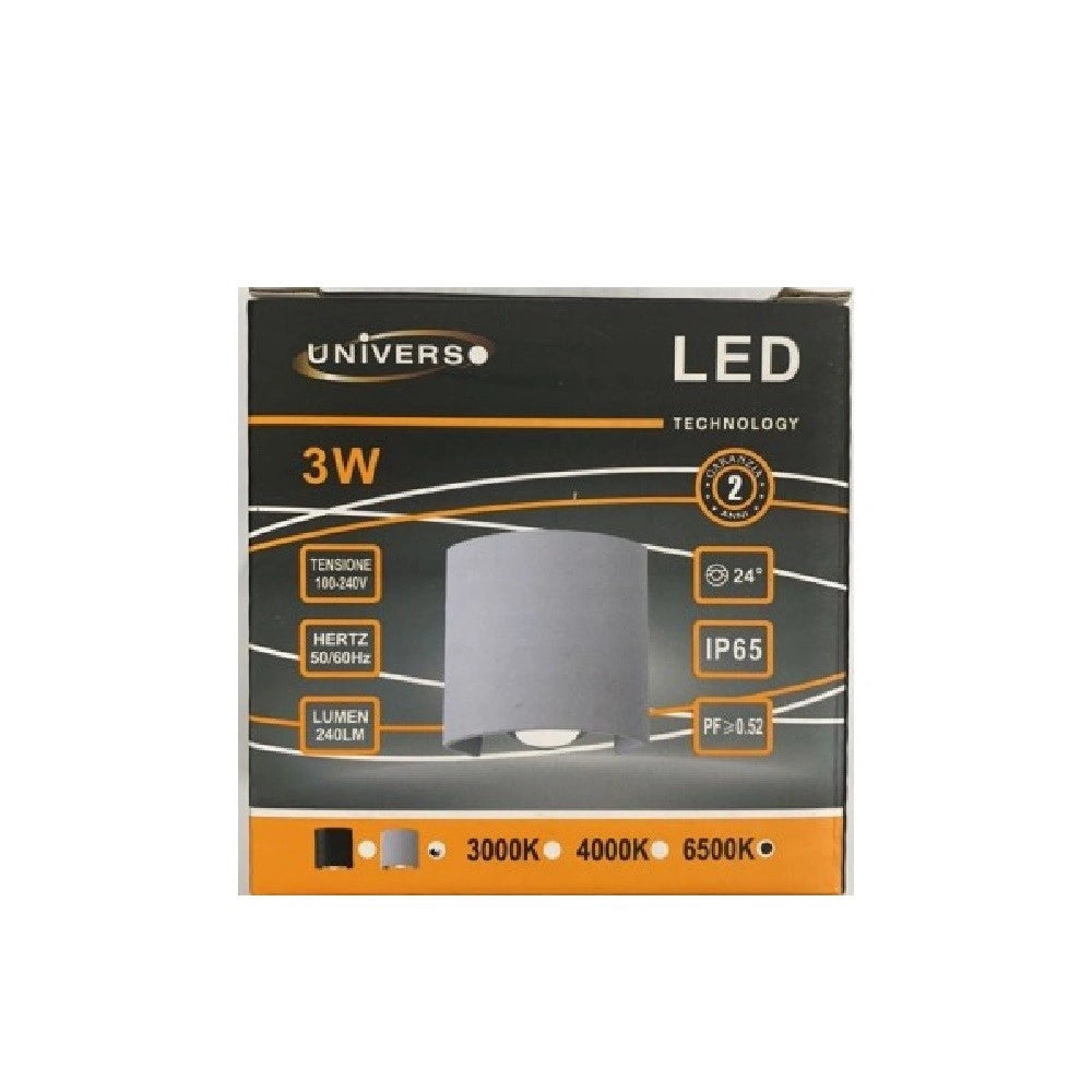 Trade Shop - Applique Da Parete Ovale Led Cob Esterno 3w Doppia Emissione Lampada Ip65 Es48 -