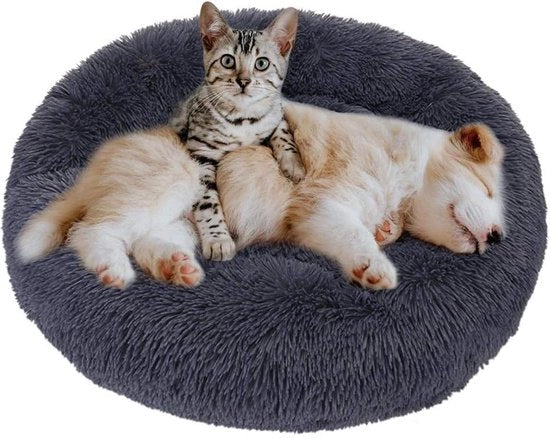Sacco per Cane Rond Fluffy Plush - Letto Comodo per Puppi e Gatti - Lavabile - Grigio Scuro (M:60cm) Sacco per Cane Fluffy