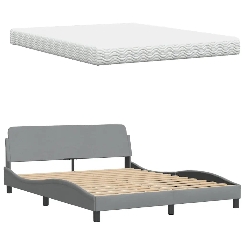 vidaXL Letto con Materasso Grigio Chiaro160x200 cm Tessuto