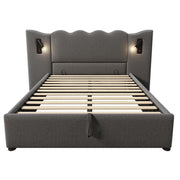 Letto matrimoniale imbottito - Xylo - 160x200 cm - Grigio - Con luce lettura e USB Type-C