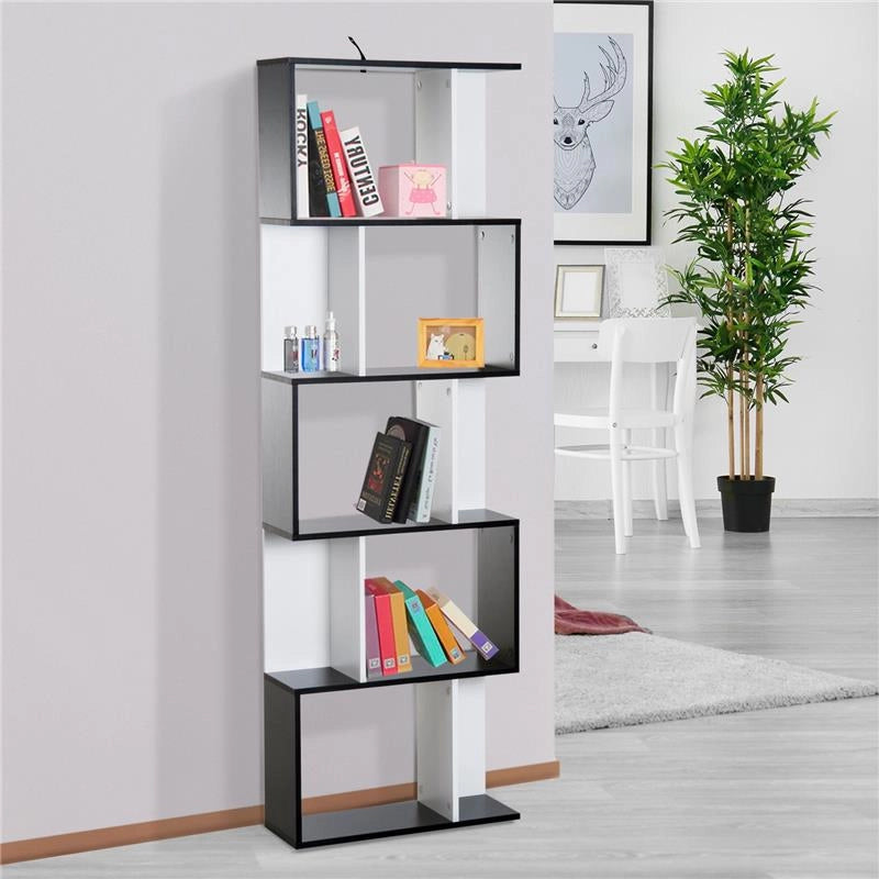 LIBRERIA DA MURO MODERNA 5 RIPIANI 60 X 24 X 184.5 CM IN LEGNO BIANCO E NERO