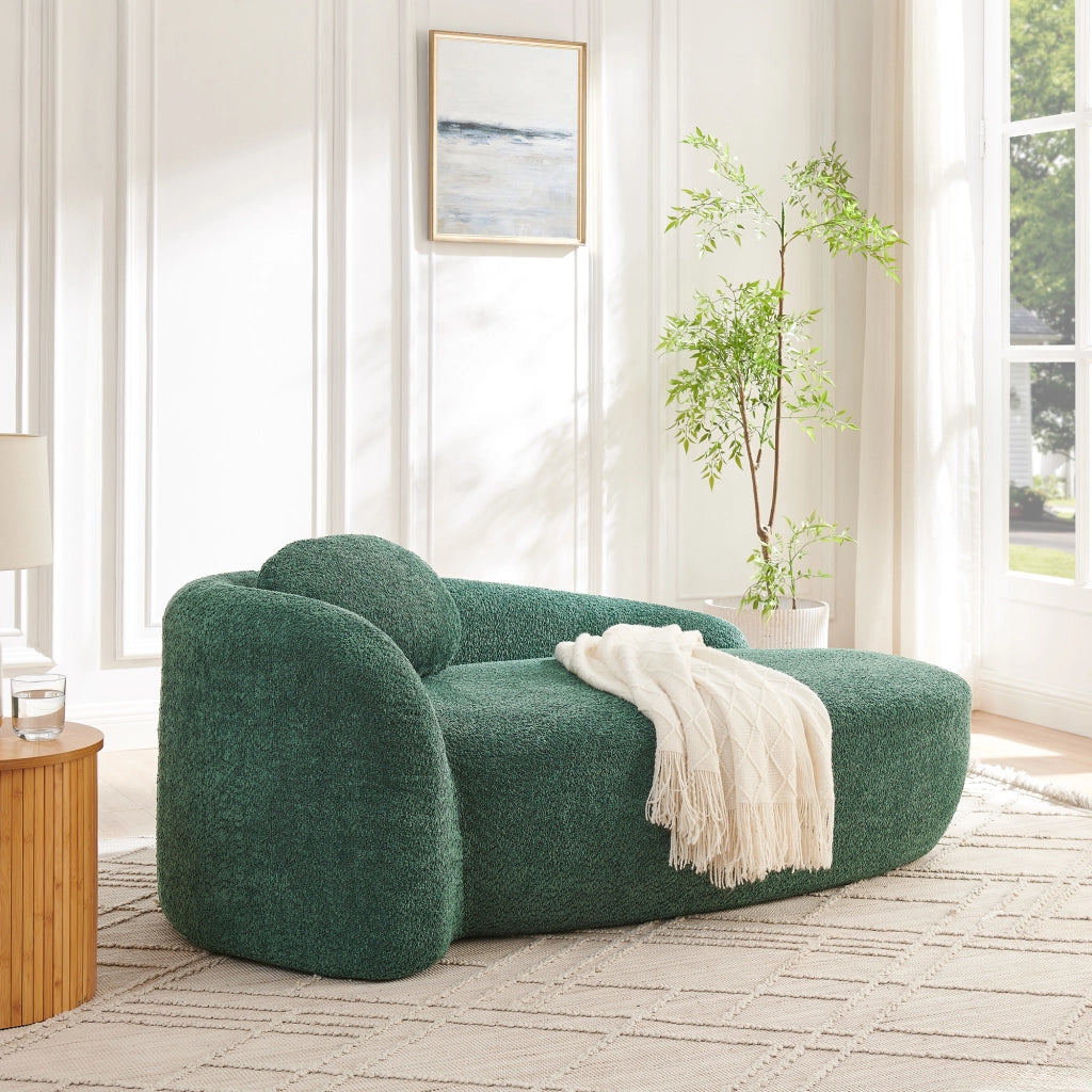DIVANO minimalista arrotondato in tessuto teddy verde