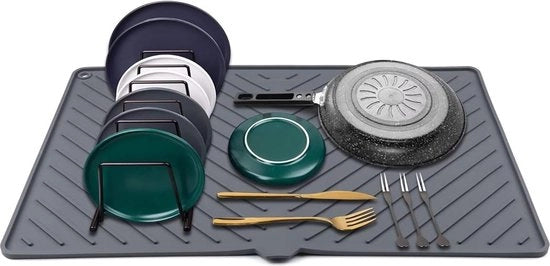 Matte afdruipplaat grande formato ecologico resistente al calore e alla lavastoviglie - grigio - 60 x 386 cm