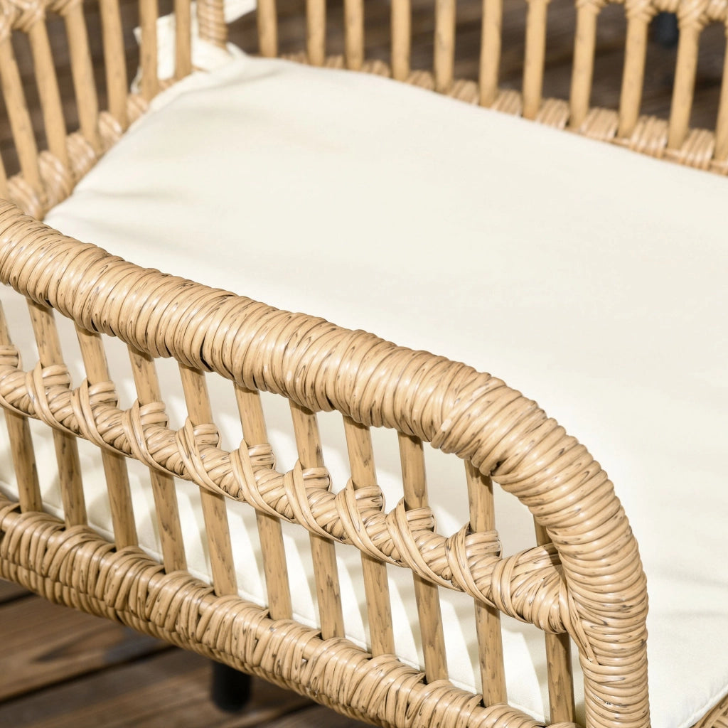 Set Tavolo con Vetro Temperato e 6 Sedie con Cuscini da Giardino in Acciaio e PE Rattan Naturale Nero e Beige