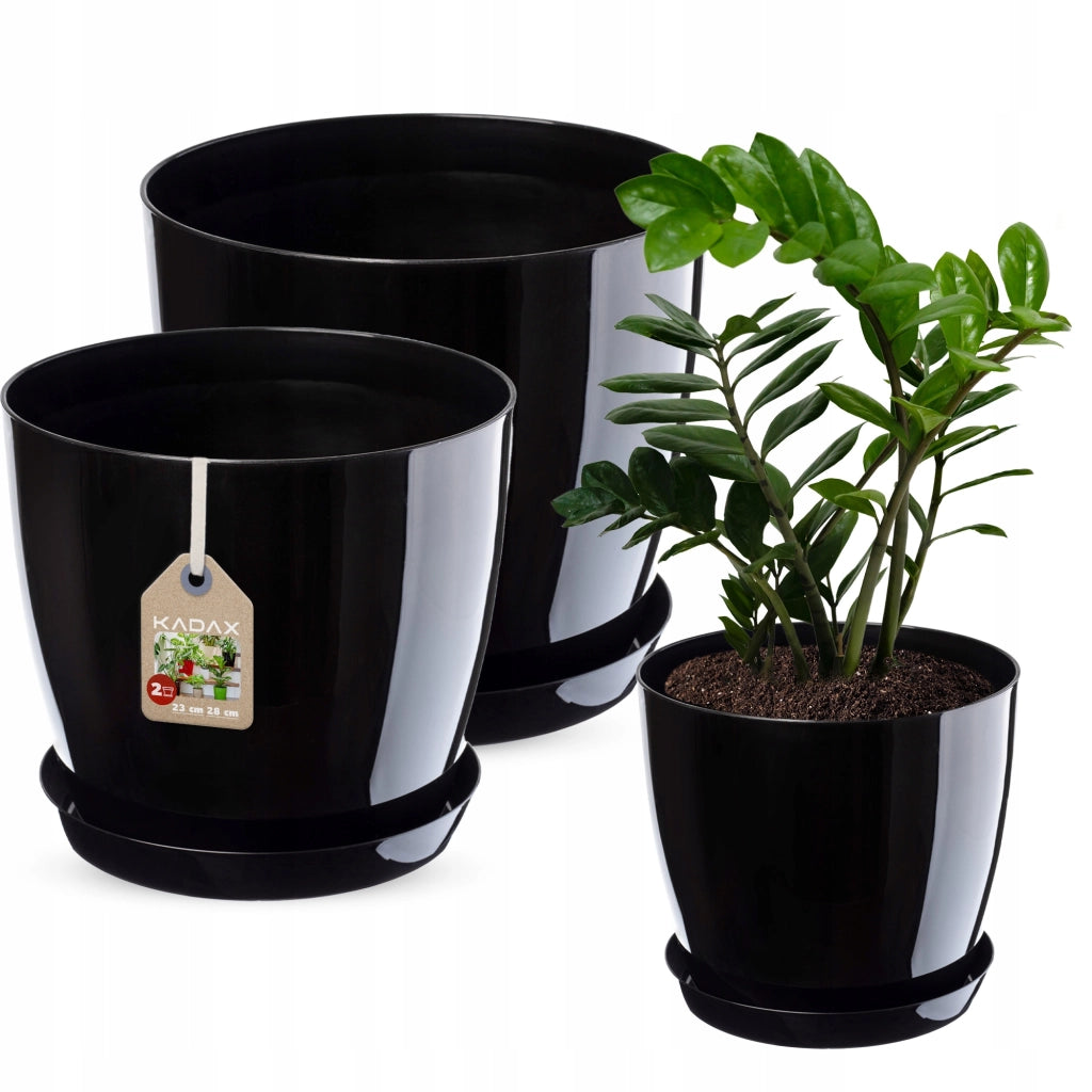 Vaso da fiori KADAX, fioriera, coperchio, 23+28 cm, supporto per fiori, plastica nera, 2 pezzi.