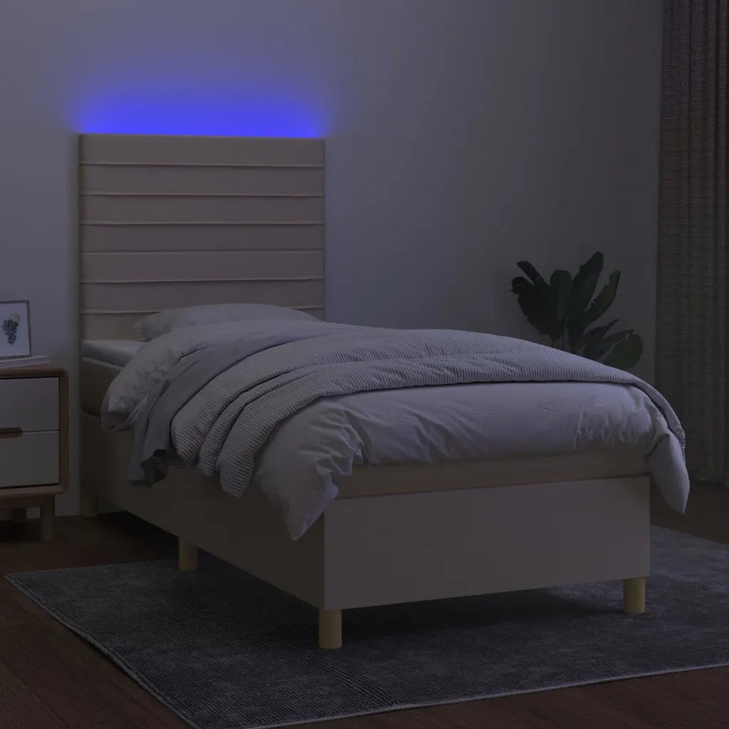 Letto a Molle con Materasso e LED Crema 90x190 cm in Tessuto cod mxl 61987
