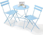 Set da Giardino Patio - 1x Tavolo - 2x Sedie - Blu Cielo - Opportuno - Blu Pastello - Ripiegabile