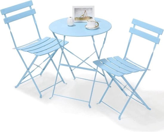 Set da Giardino Patio - 1x Tavolo - 2x Sedie - Blu Cielo - Opportuno - Blu Pastello - Ripiegabile