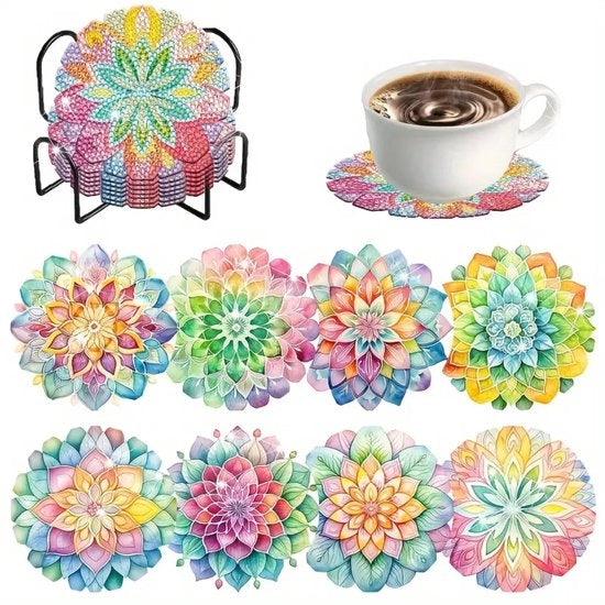 Pittura a Diamanti Supporti con Alloggiamento, 8 Pezzi Pittura a Diamanti 5D Fiori DIY Set per Bambini e Adulti, Supporti per Pittura a Diamanti con Antiscivolo per Bicchieri, Vasi, Candelabri