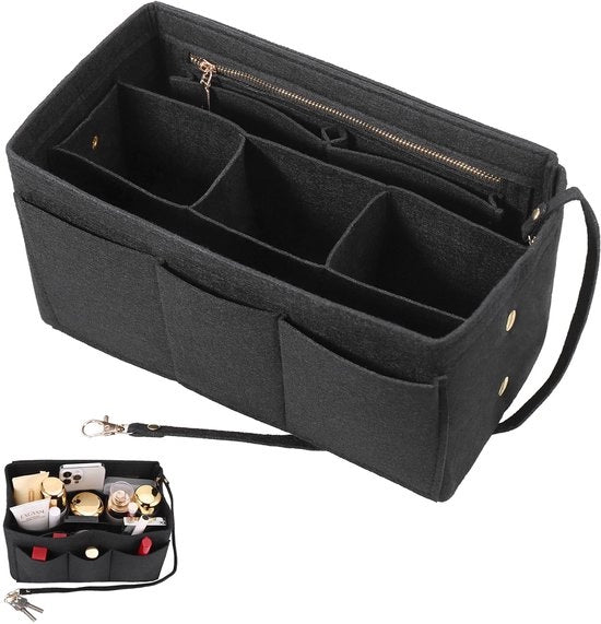 Organizzatore di borsa a mano, 27 × 16 × 15 cm, con più tasche e tasca interna per signore e ragazze (nero, M)