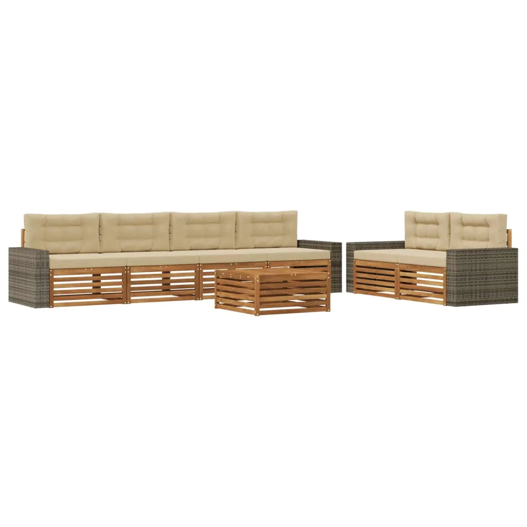 Set di divani da esterno 7 pz Naturale e Beige Poliestere 3383071
