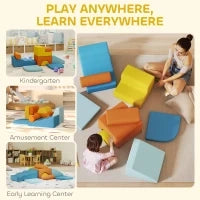 Set di 9 Blocchi in Schiuma per Bambini con Fodere in Velluto Lavabili, Multicolore