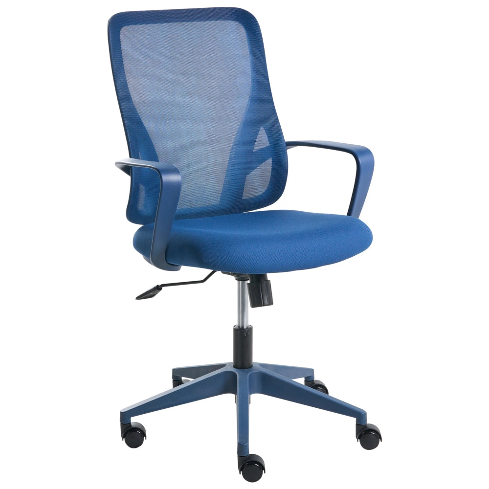 Sedia da ufficio in tessuto blu rivestimento in rete girevole da scrivania per computer seduta regolabile schienale reclinabile