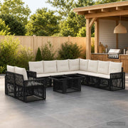 Set Divano da Giardino 10 pz Nero e Bianco Crema polyrattan 3436810