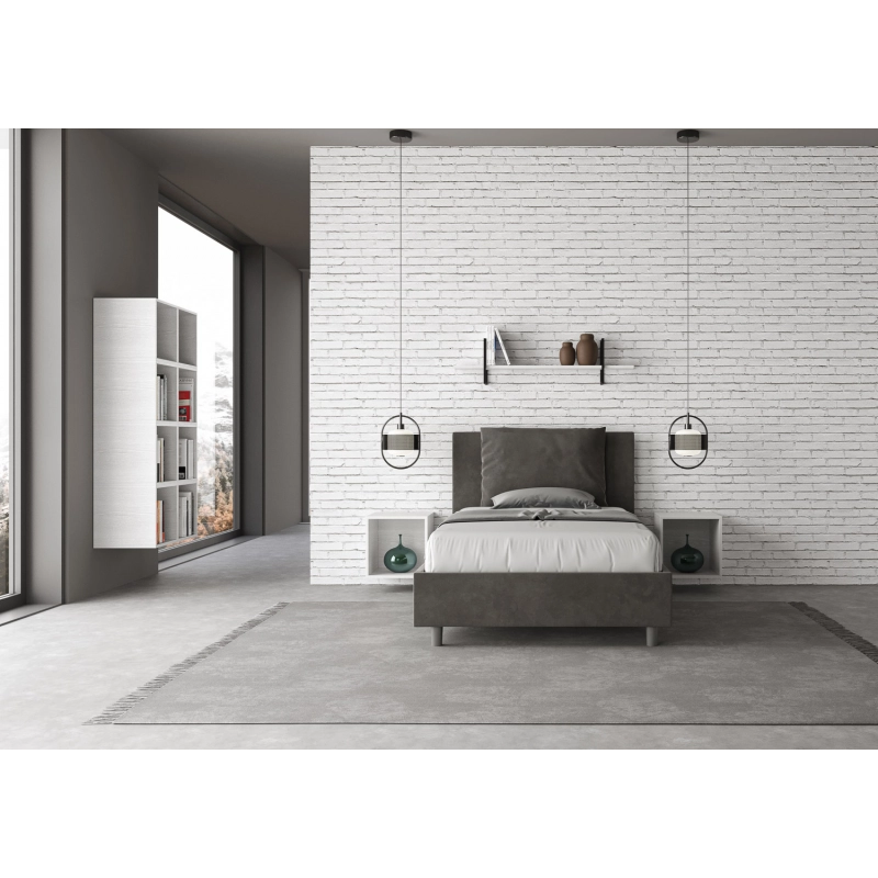Letto imbottito 1 piazza e mezza 120x200 cm Antea - Con rete,Microfibra,Grigio