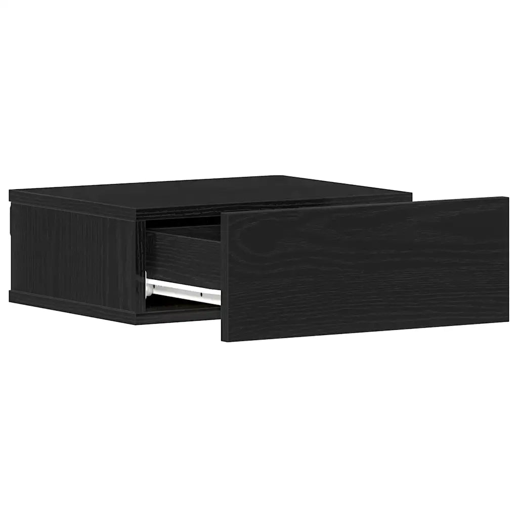 Comodino | Armadio da Notte | Mobiletto da notte sospeso Rovere Nero 40x32x15 cm in Legno ingegnerizzato