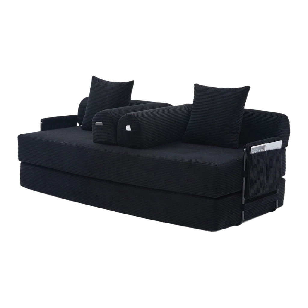 Divano modulare 200x94x67 cm con tasca laterale in velluto a coste nero