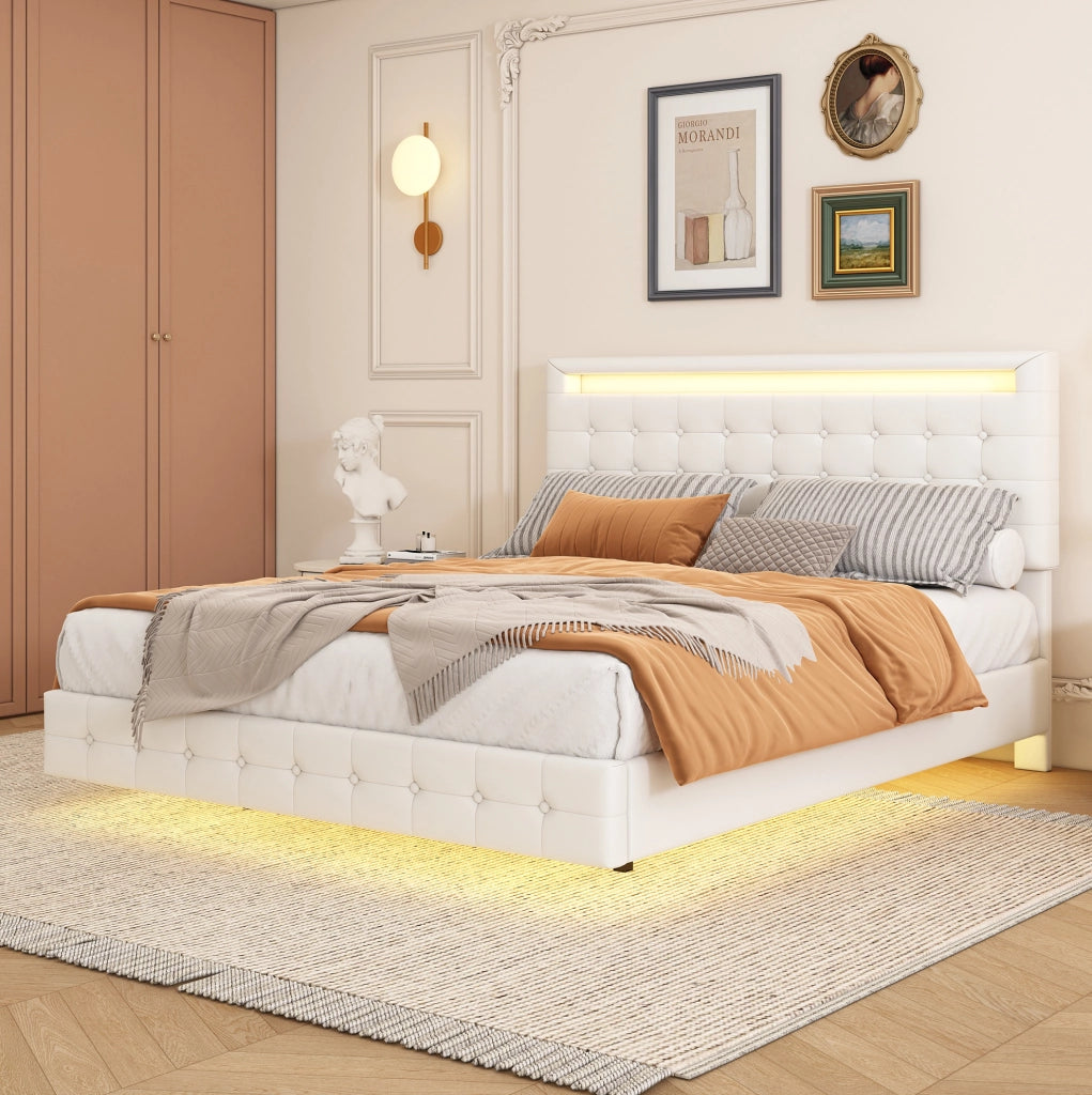 Letto matrimoniale sospeso 140x200 cm LED bianco