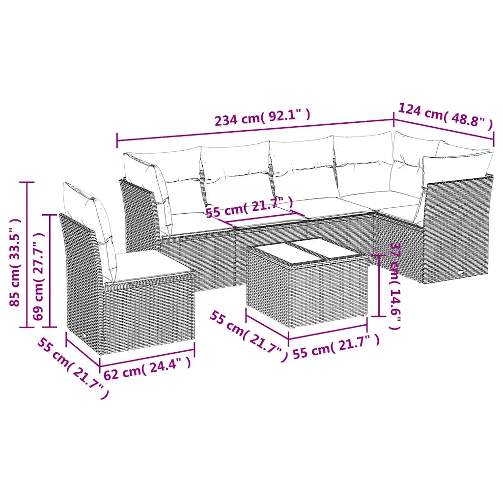 Set Divani da Giardino 7 pz con Cuscini Marrone in Polyrattan 3249552
