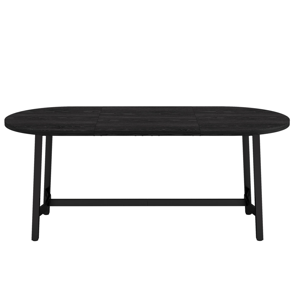 Tavolo da pranzo 180x80 cm in MDF e ferro, per 6-8 persone, nero, angoli arrotondati