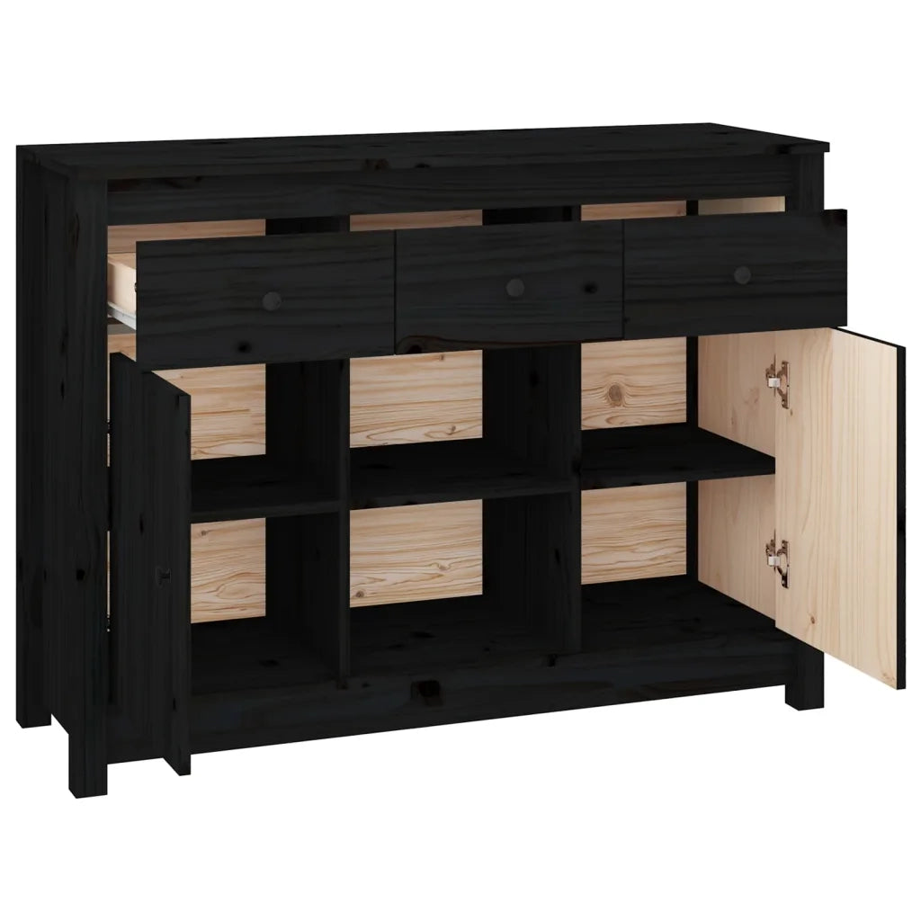 Credenza Nera 100x35x74,5 cm in Legno Massello di Pino 814553