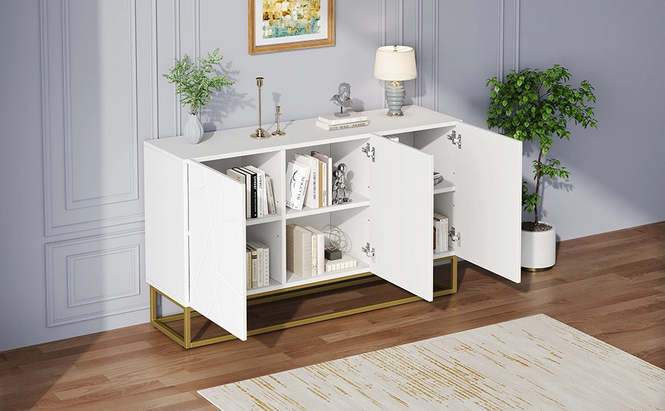 Credenza moderna bianca lucida mobile buffet 130 cm con 3 ante e base in metallo oro